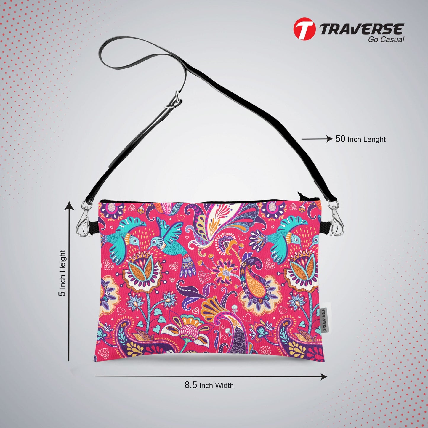 Girl Floral Pouch - ( Digitally printed on Cloth +) With Shoulder Strap.