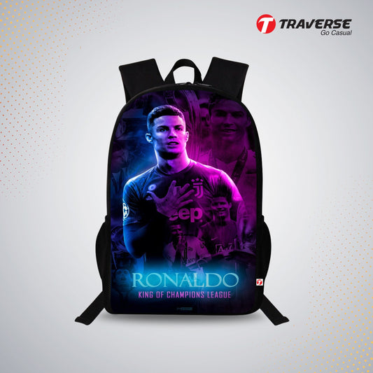 Traverse Ronaldo Bags For Boys & Girls. Digitally printed on Fabric with latest technology. Dual Compartment large backpack