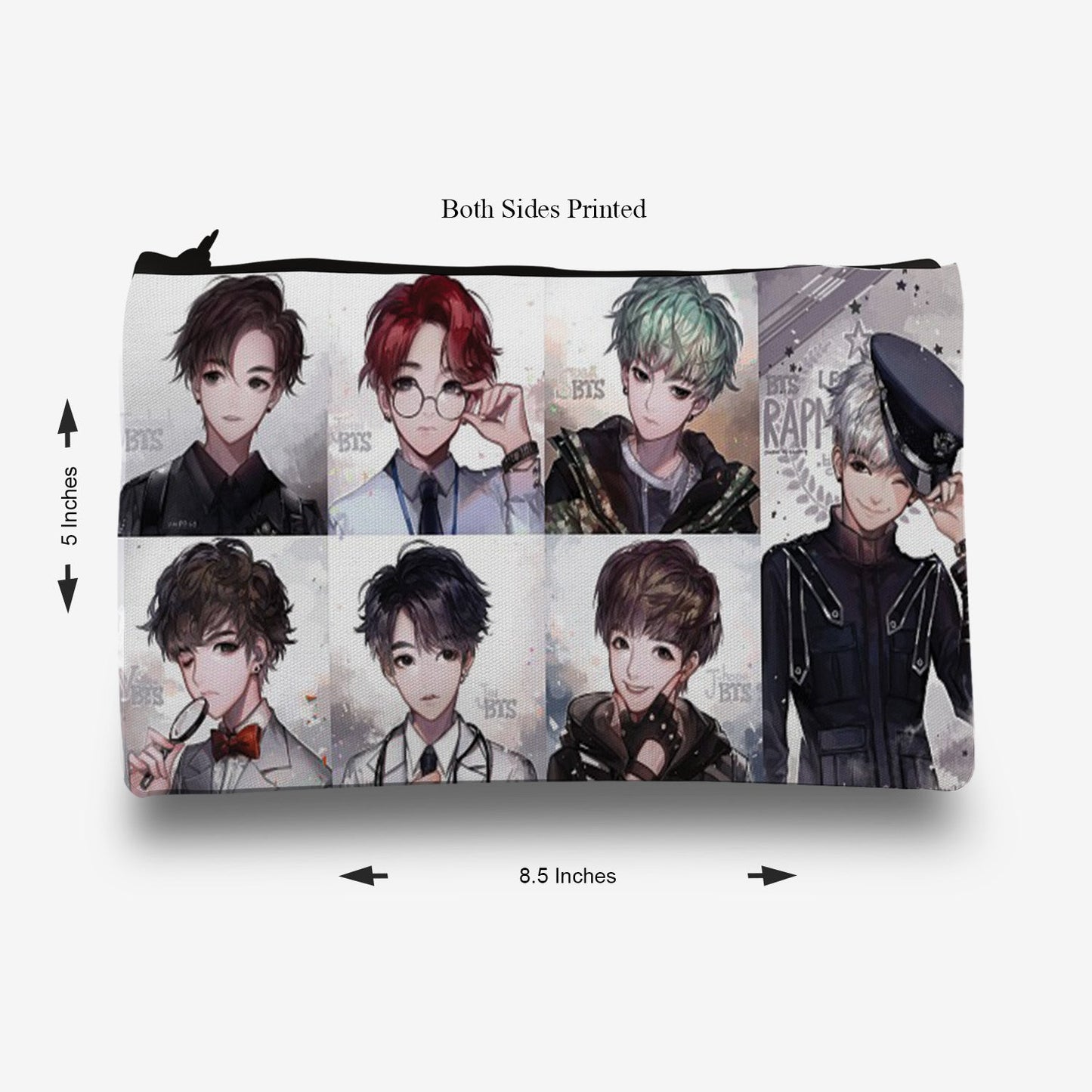 Traverse BTS / BT21 pencil pouch for boys & girls. Digitally printed on Fabric with both sides printed