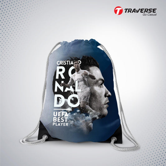 Ronaldo Drawstring Bag with Quality strings- Digitally printed by Traverse on strong polyester fabric