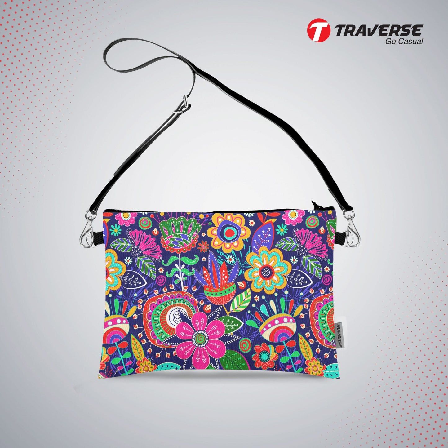 Girl Floral Pouch - (Digitally printed on Cloth) With Shoulder Strap.