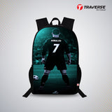 Traverse Ronaldo Bags For Boys & Girls. Digitally printed on Fabric with latest technology. Dual Compartment large backpack