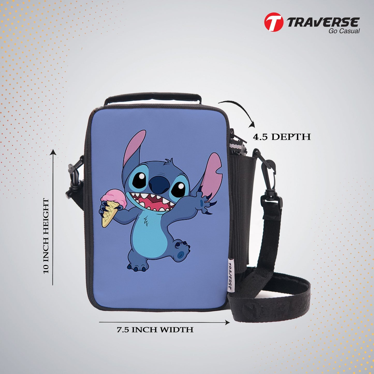 Traverse Lilo & Stitch Lunch Bag with option to carry water bottle- Digitally printed and manufactured by