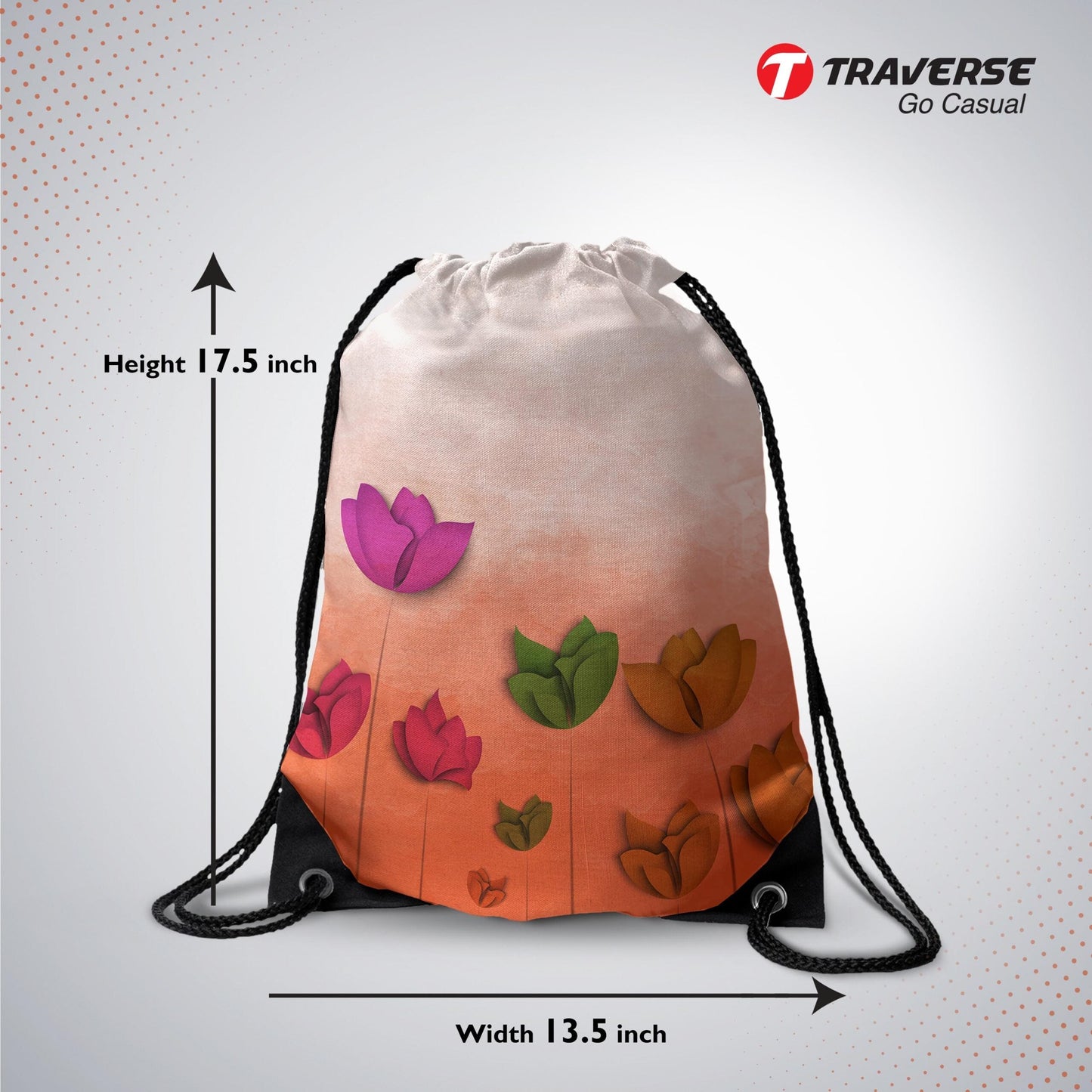 Flower Printed Drawstring Bag