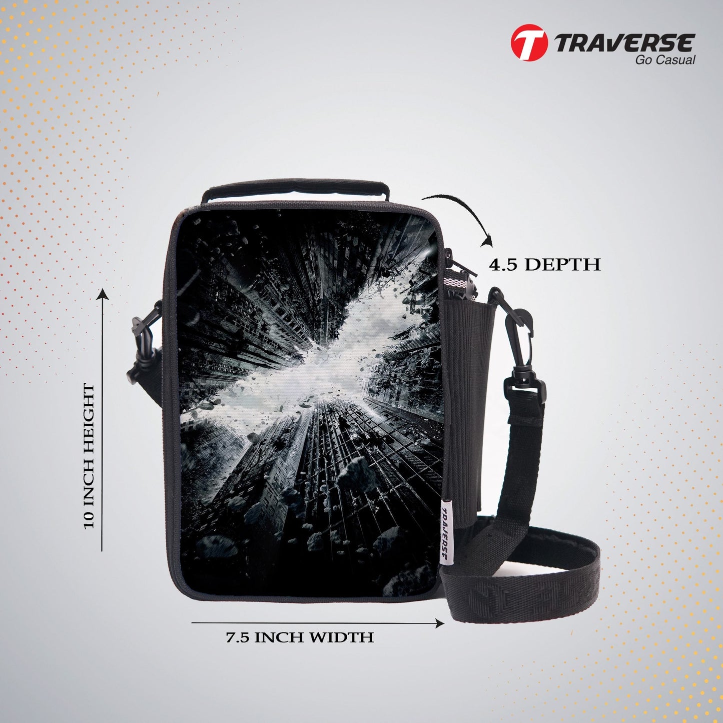 Traverse The Dark Night Lunch Bag with option to carry water bottle- Digitally printed and manufactured by Traverse