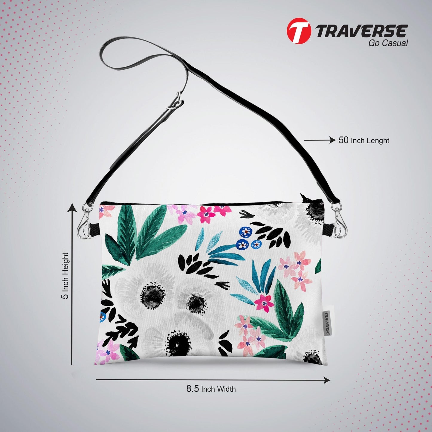 Girl Pouch - Floral Pouch (Digitally printed on Cloth) with shoulder strap