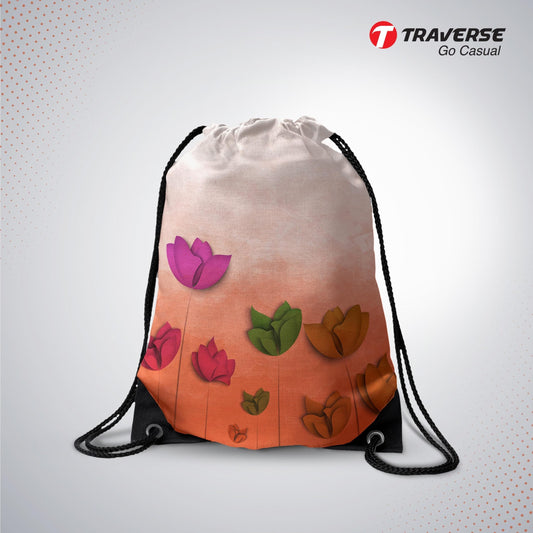 Flower Printed Drawstring Bag