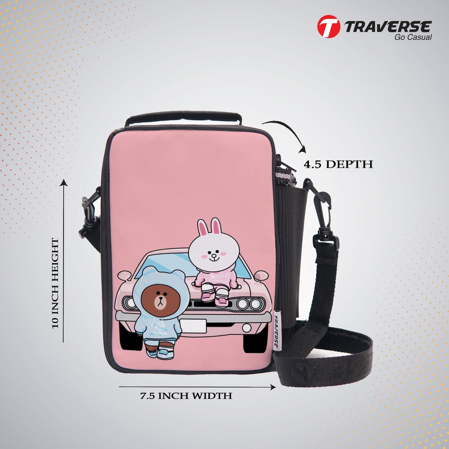 Traverse Brown Coni Line Lunch Bag with option to carry water bottle- Digitally printed and manufactured by Traverse
