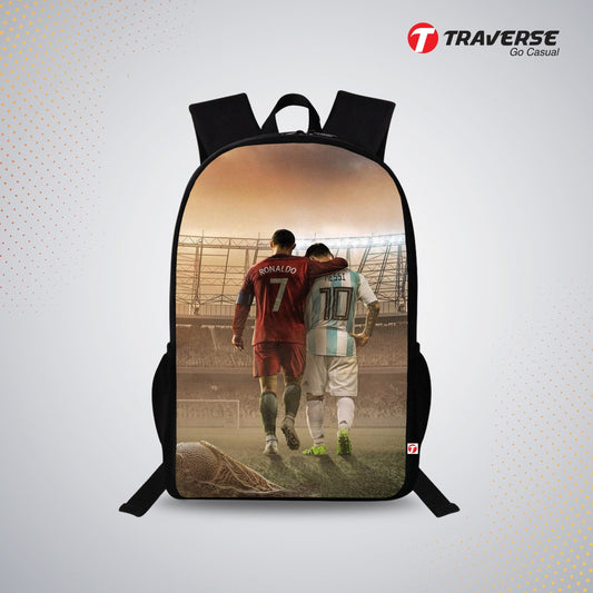Traverse Ronaldo & Messi Bags For Boys & Girls. Digitally printed on Fabric with latest technology. Dual Compartment large backpack