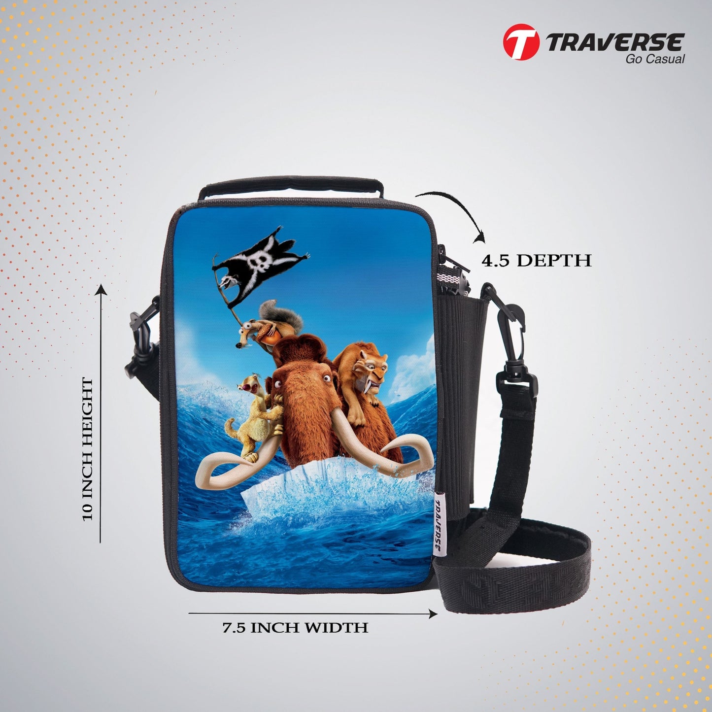 Traverse Iceage Lunch Bag with option to carry water bottle- Digitally printed and manufactured by Traverse