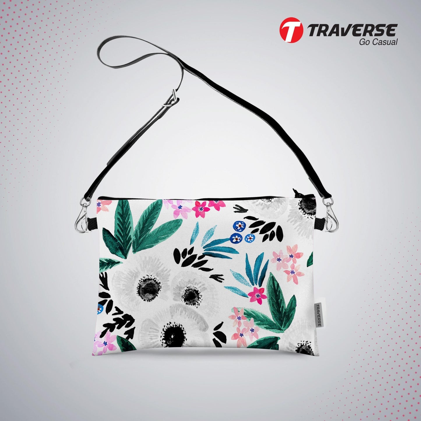Girl Pouch - Floral Pouch (Digitally printed on Cloth) with shoulder strap