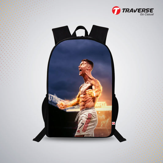 Traverse Ronaldo Bags For Boys & Girls. Digitally printed on Fabric with latest technology. Dual Compartment large backpack