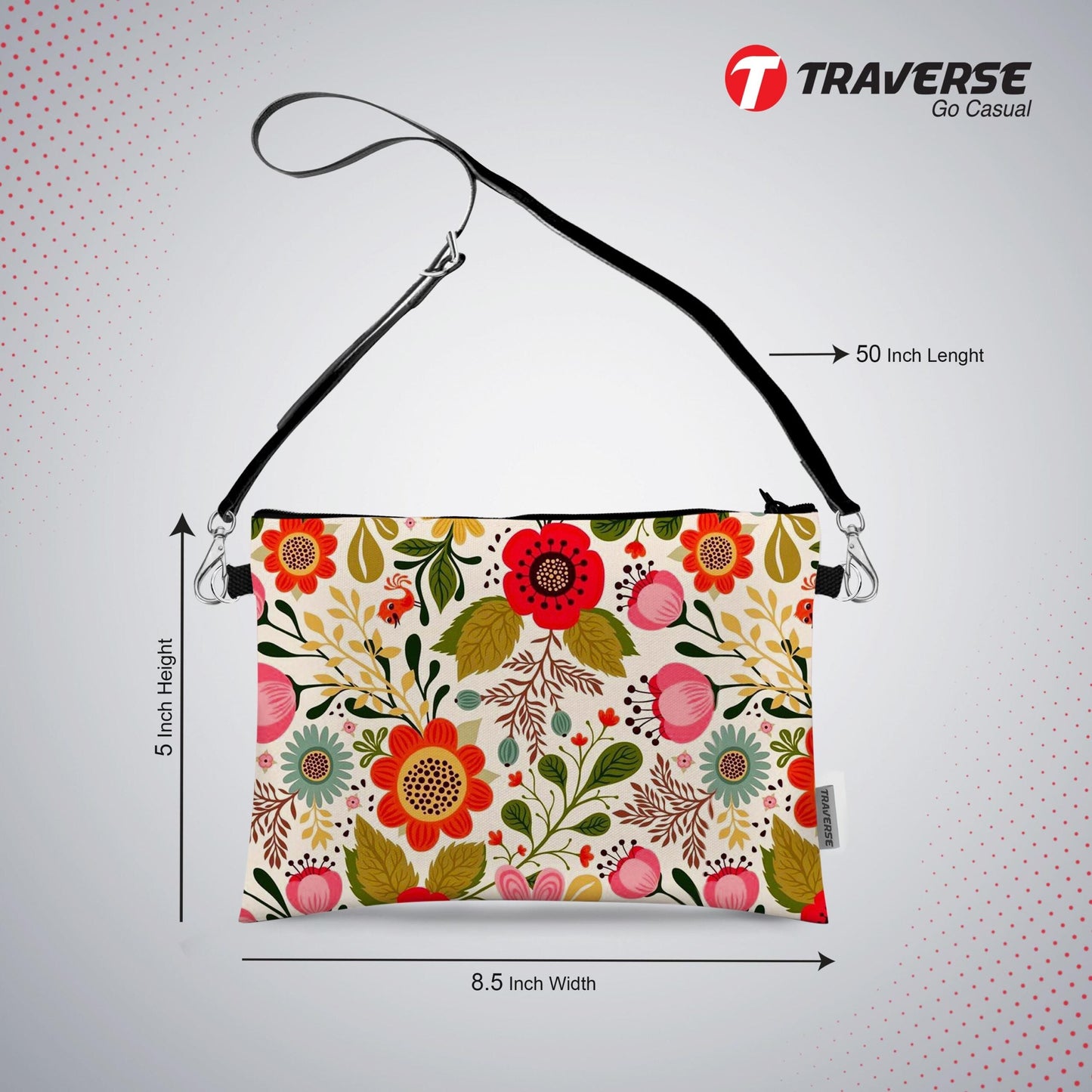 Girl Pouch - Floral Pouch (Digitally printed on Cloth) with shoulder strap
