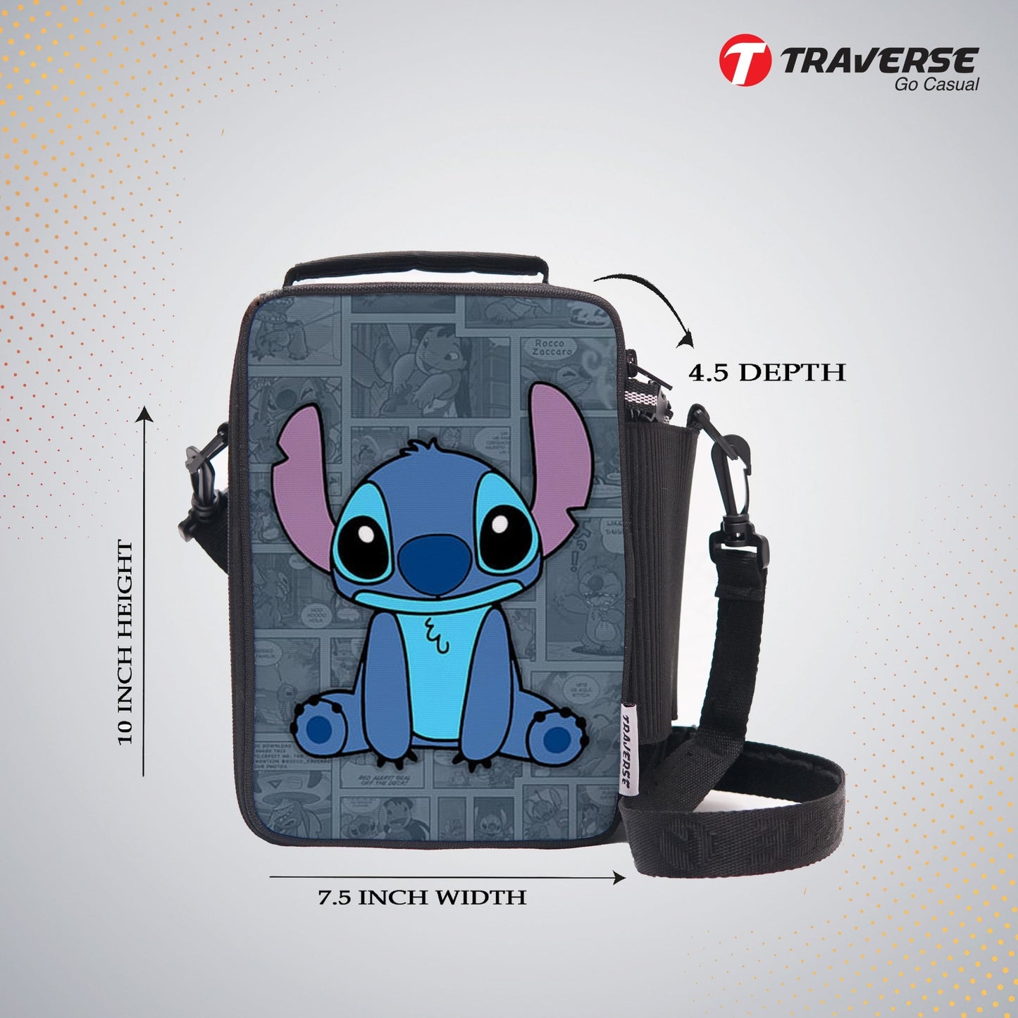 Traverse Stitch Cartoon Lunch Bag with option to carry water bottle- Digitally printed and manufactured by Traverse