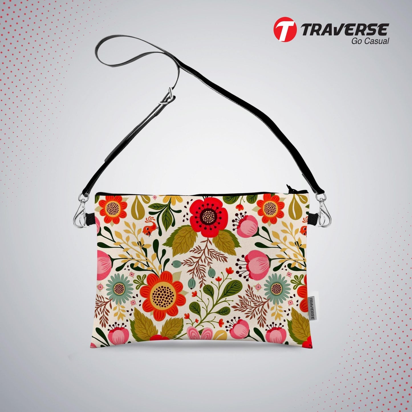 Girl Pouch - Floral Pouch (Digitally printed on Cloth) with shoulder strap