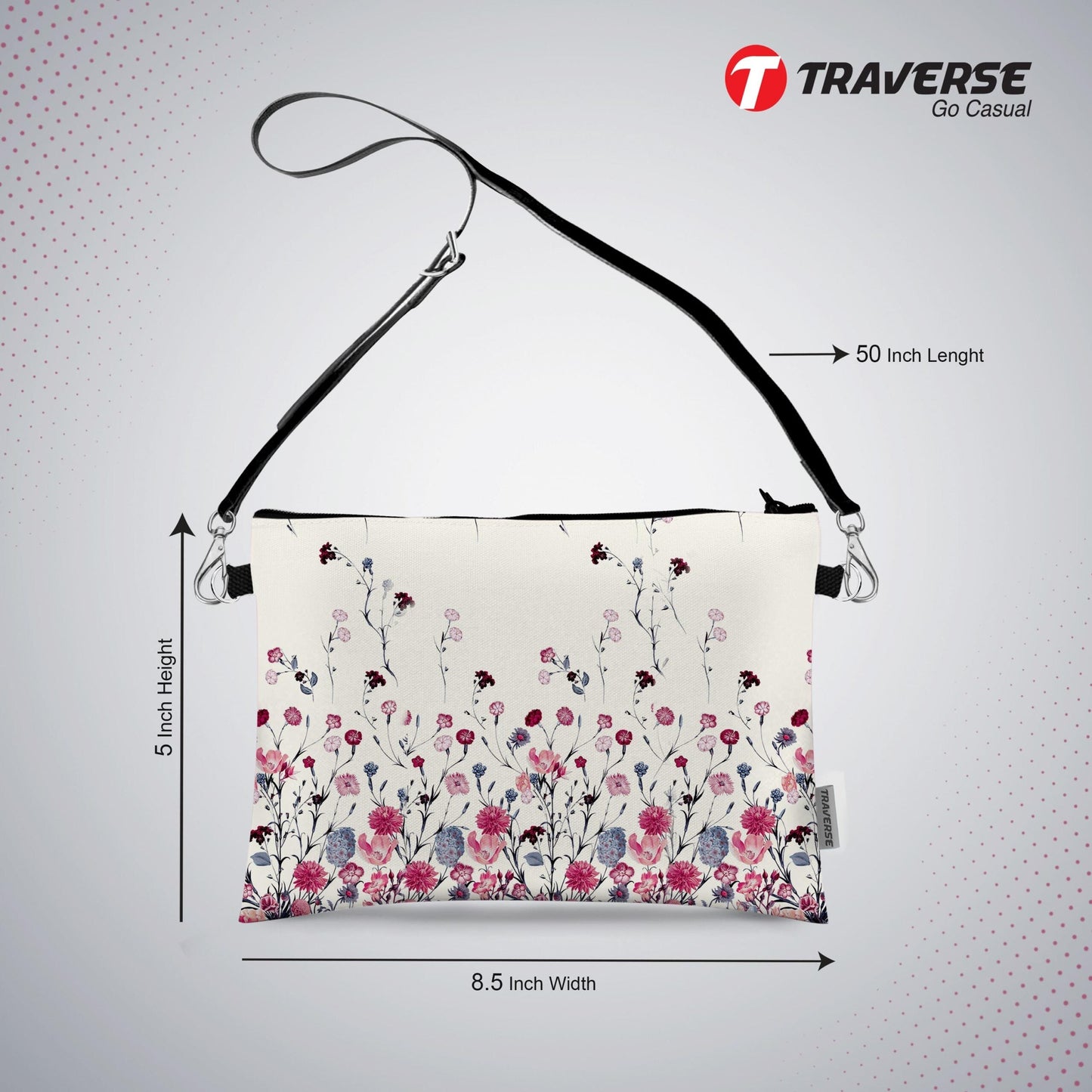 Girl Pouch - Floral Pouch (Digitally printed on Cloth) with shoulder strap