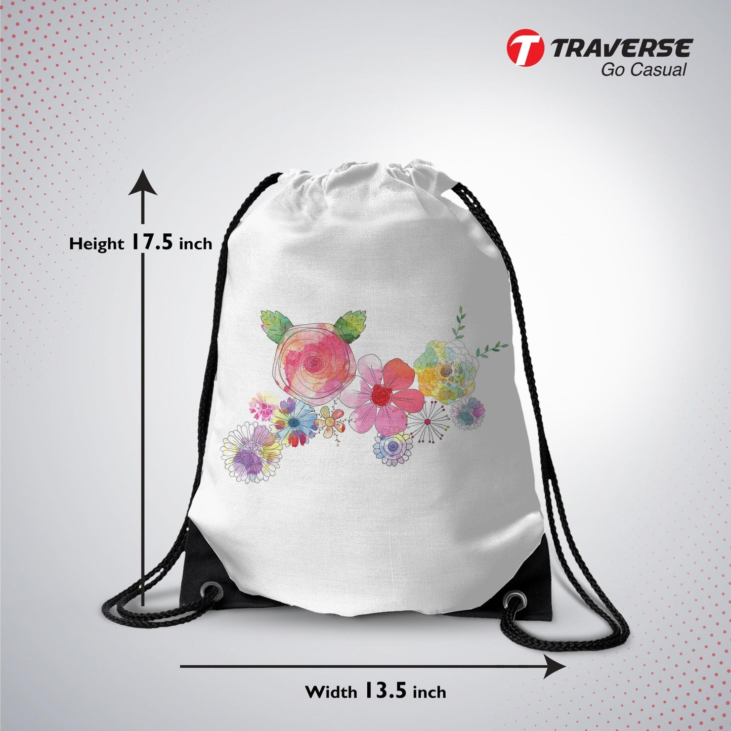 Flower Printed Drawstring Bag