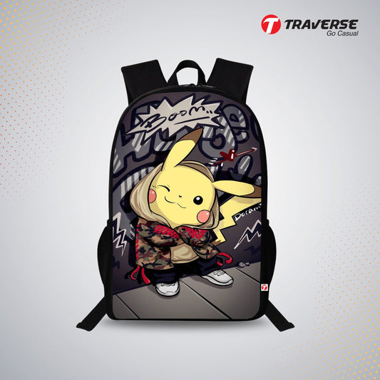 Traverse Pikachu Bags For Boys & Girls. Digitally printed on Fabric with latest technology. Dual Compartment large backpack