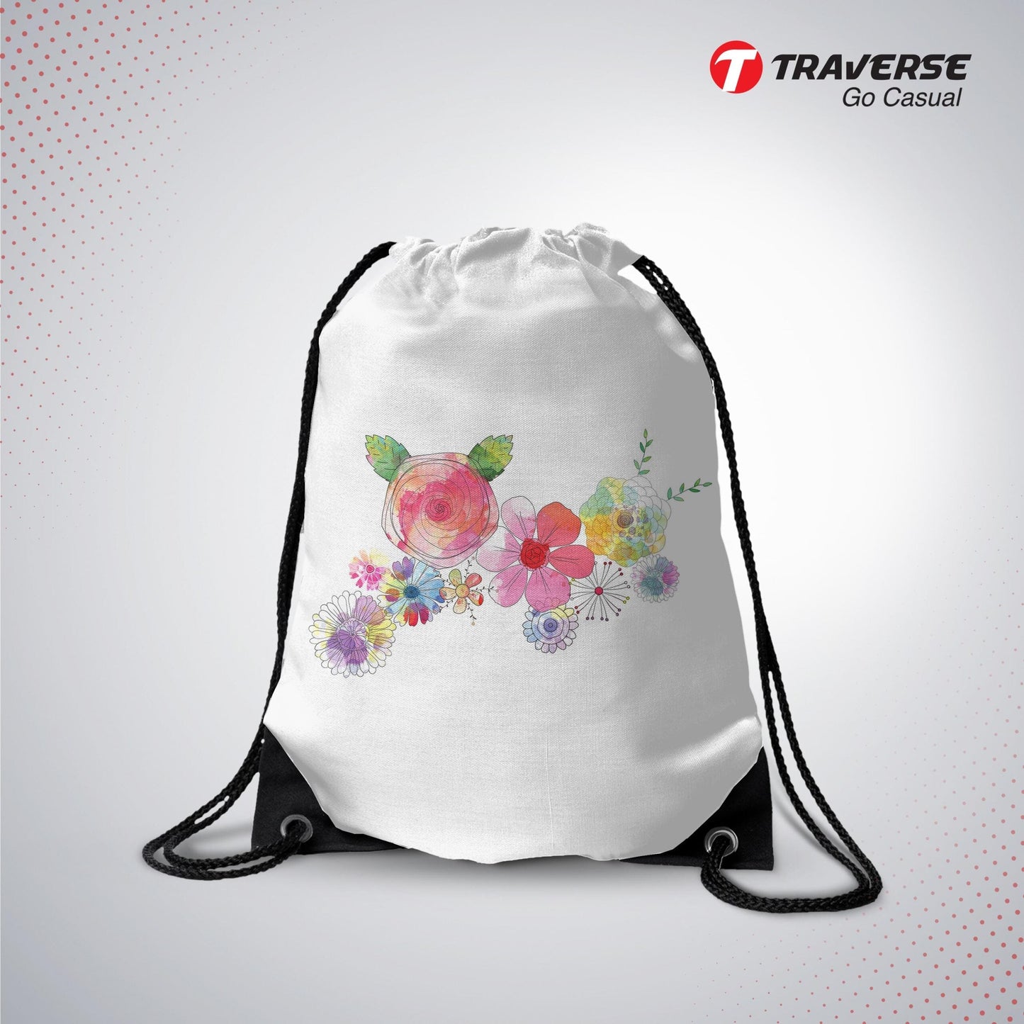 Flower Printed Drawstring Bag