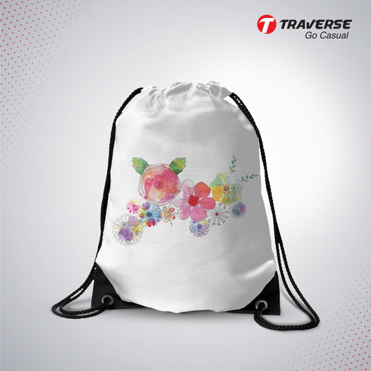 Flower Printed Drawstring Bag