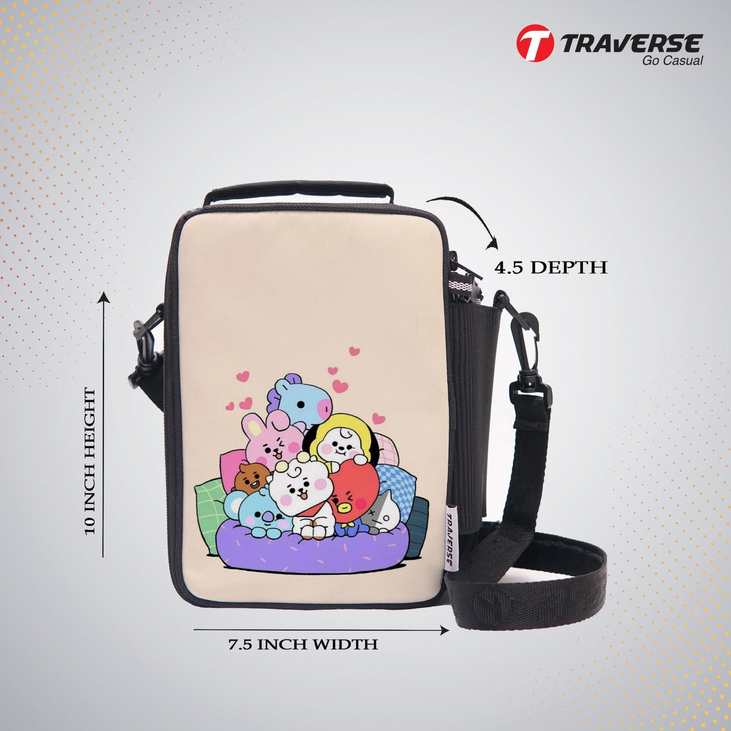 Traverse BT21 Lunch Bag with option to carry water bottle- Digitally printed and manufactured by Traverse