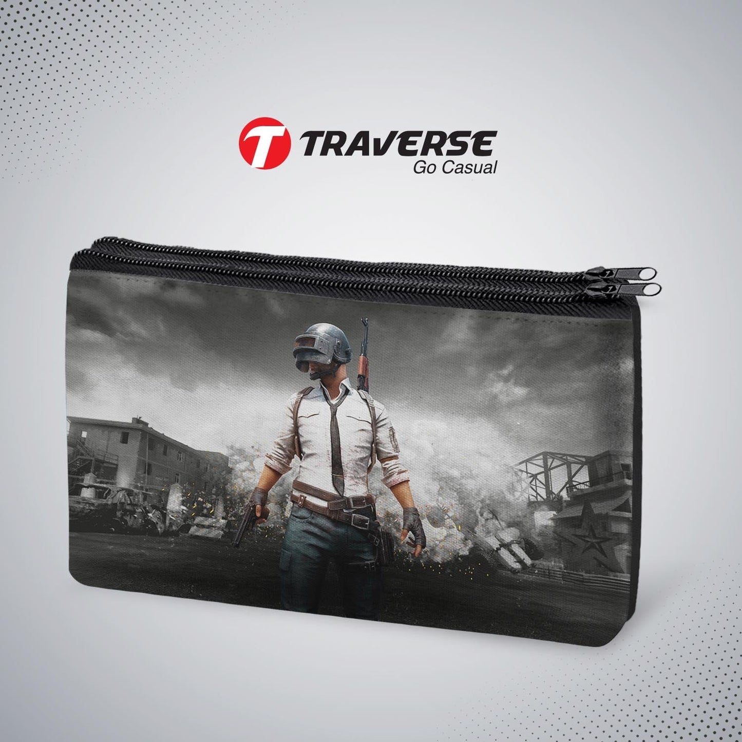 2 Zipper-PUBG Printed Pencil Pouch (Digitally Printed On Both Side) By Traverse