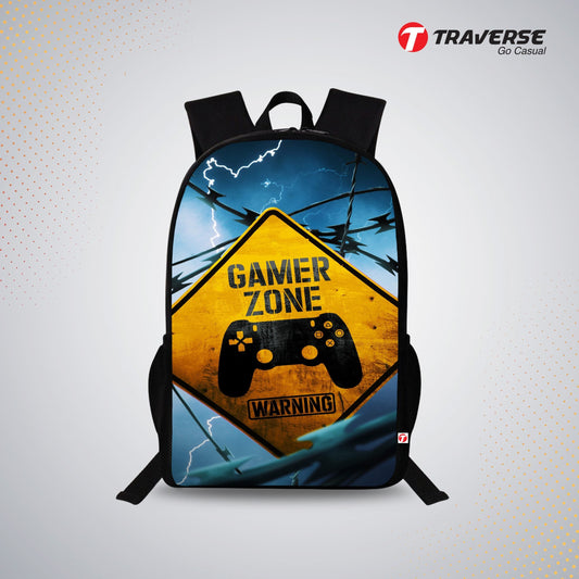 Traverse Gamer Zone Bags For Boys & Girls. Digitally printed on Fabric with latest technology. Dual Compartment large backpack