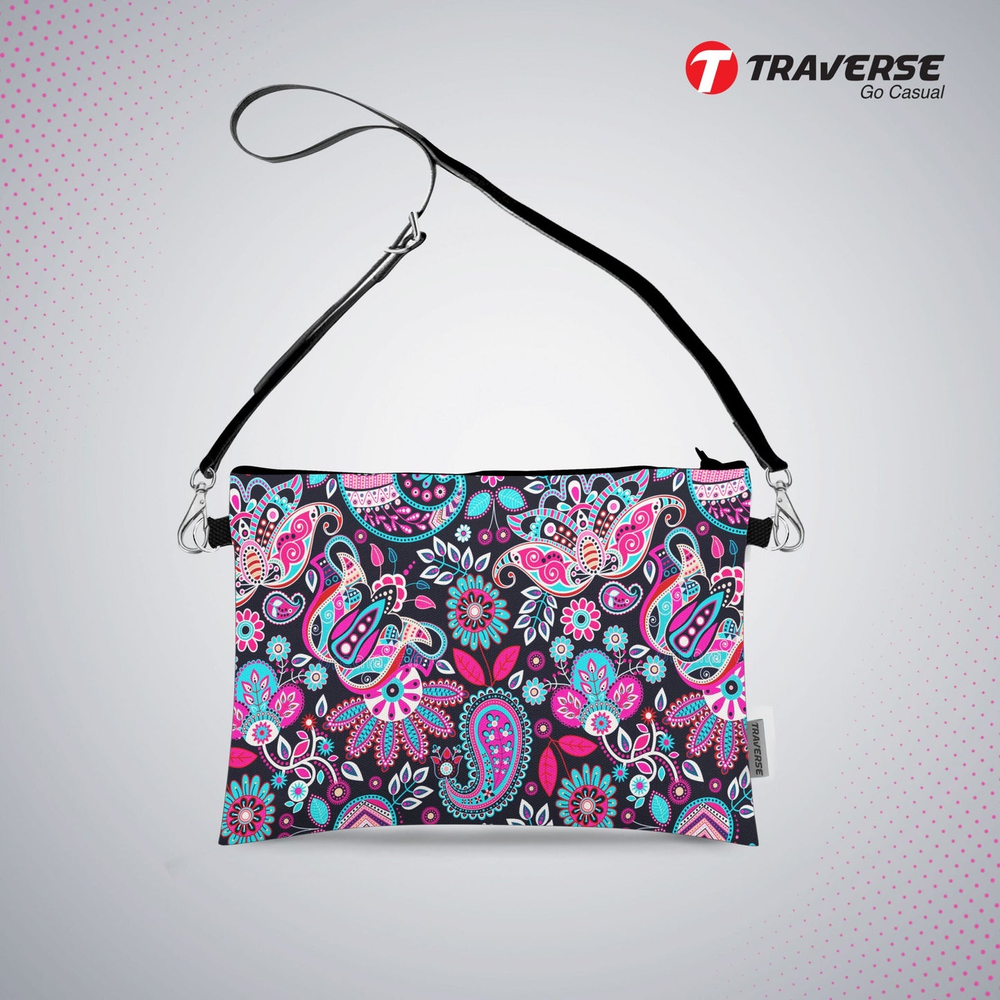 Girl Floral Pouch - (Digitally printed on Cloth) With Shoulder Strap.