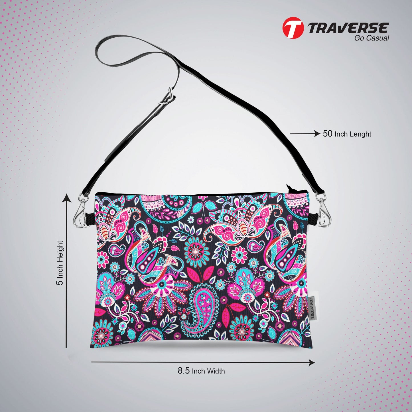 Girl Floral Pouch - (Digitally printed on Cloth) With Shoulder Strap.