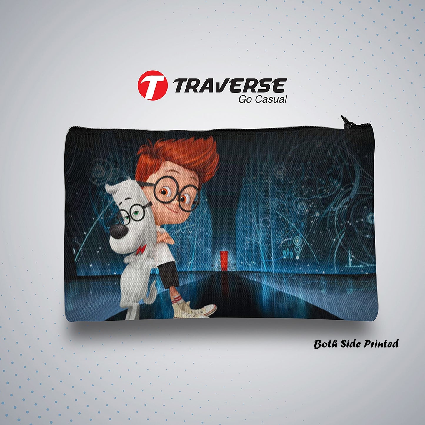 Traverse (Peabody and Sherman) Pencil pouch for Boys & Girls. Printed on Fabric.