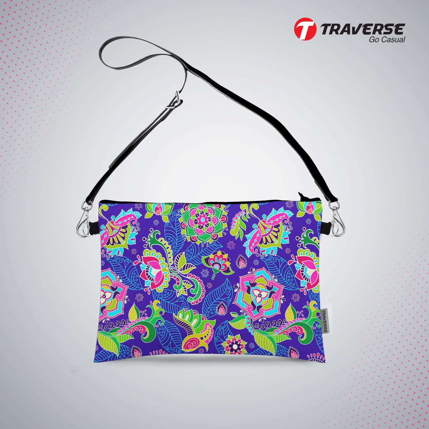 Girl Floral Pouch - (Digitally printed on Cloth) With Shoulder Strap.