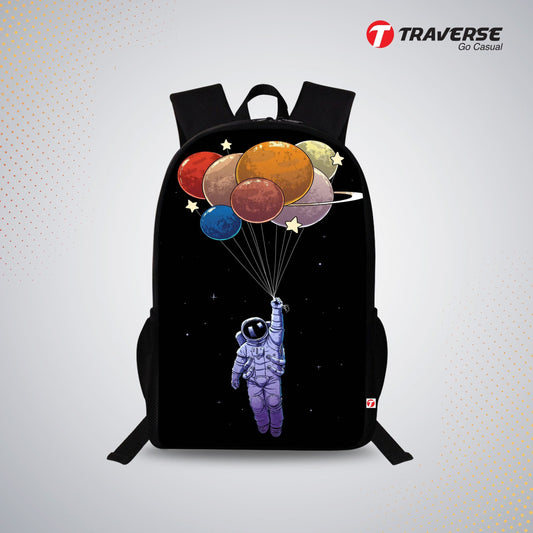 Traverse Astronaut planet balloons Bags For Boys & Girls. Digitally printed on Fabric with latest technology. Dual Compartment large backpack