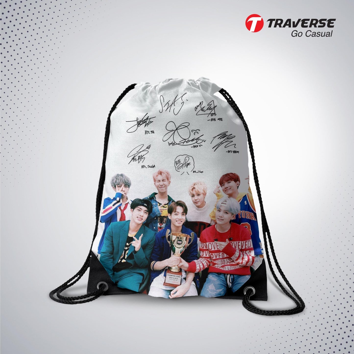 BTS Digitally Printed Drawstring Bag