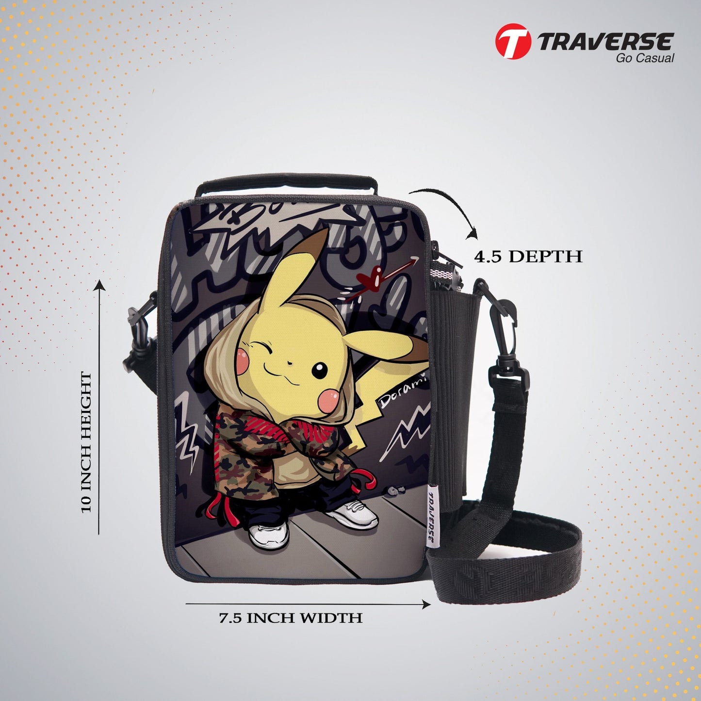 Traverse Pikachu Lunch Bag with option to carry water bottle- Digitally printed and manufactured by Traverse