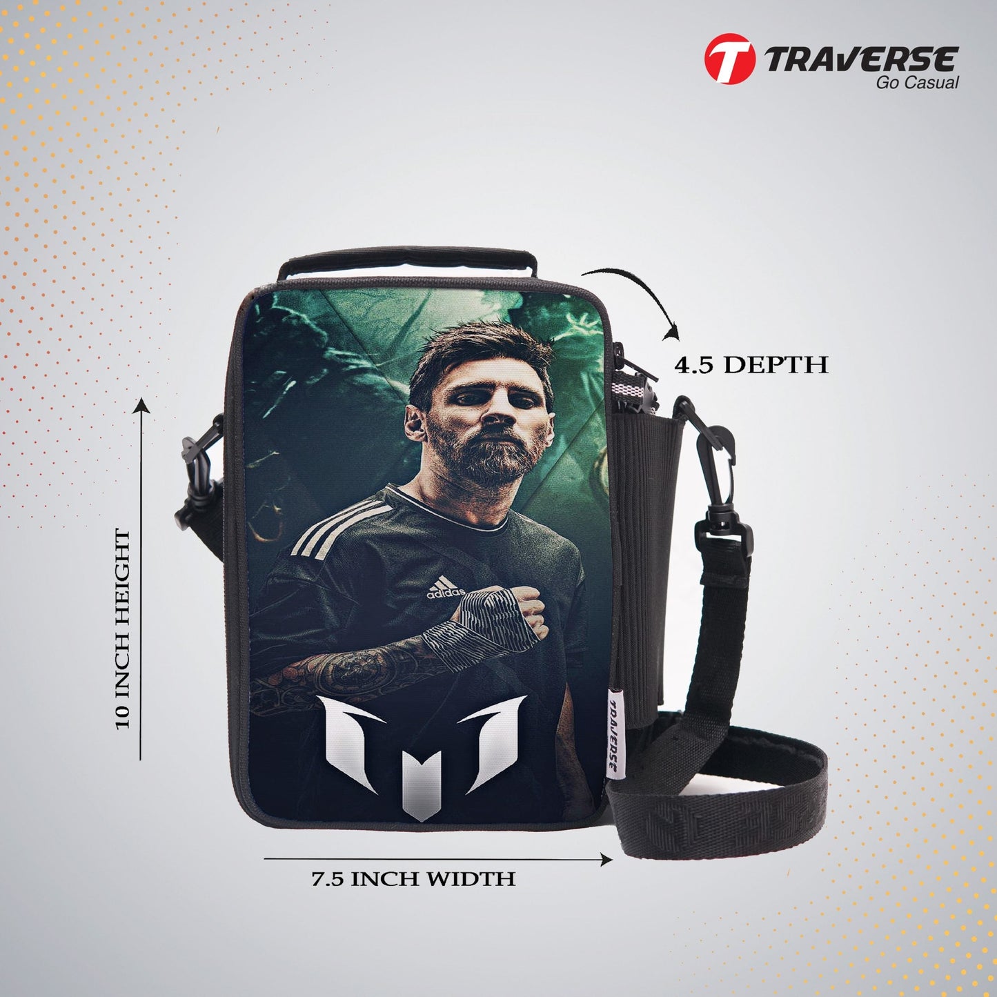 Traverse Messi Lunch Bag with option to carry water bottle- Digitally printed and manufactured by Traverse