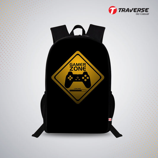 Traverse Gamer Zone Bags For Boys & Girls. Digitally printed on Fabric with latest technology. Dual Compartment large backpack