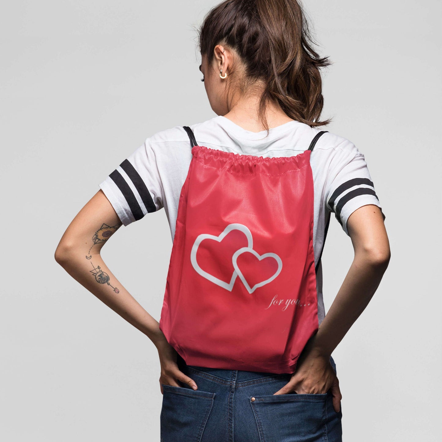 Heart Printed Drawstring Bag