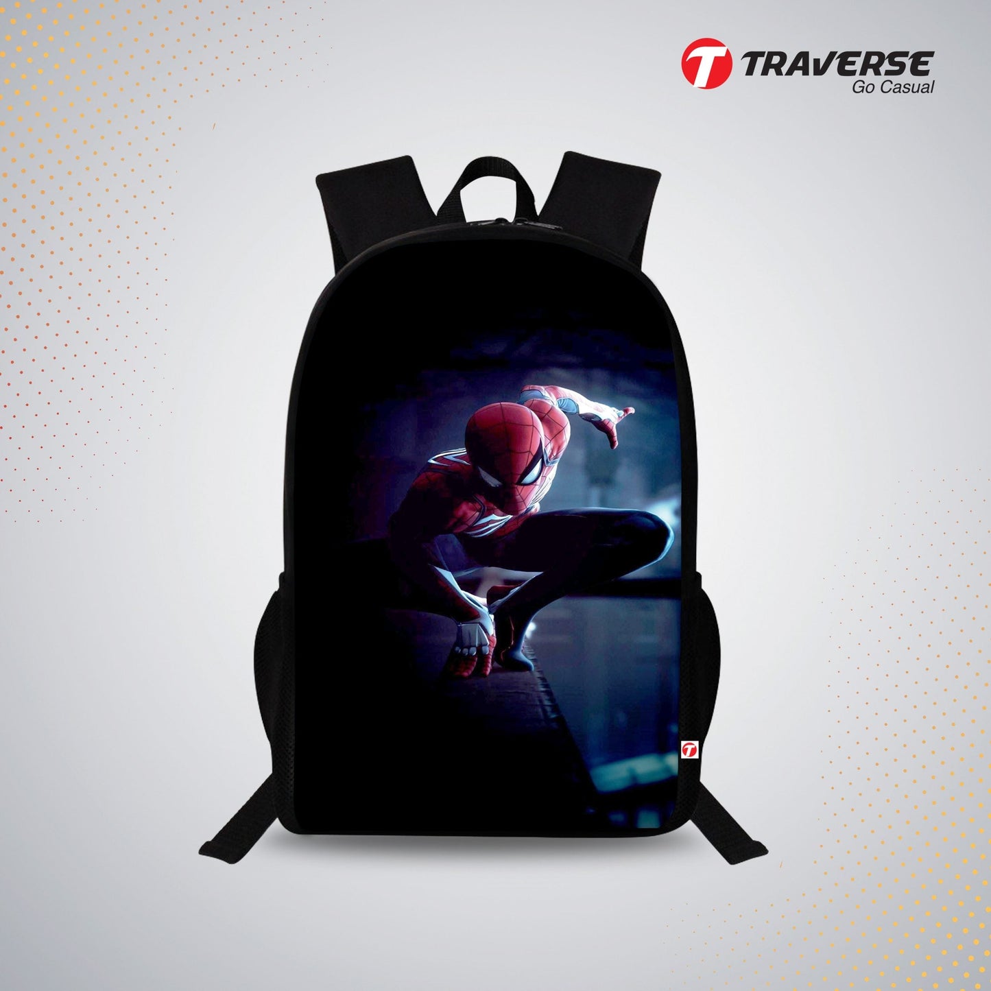 Traverse Spider Man Bags For Boys & Girls. Digitally printed on Fabric with latest technology. Dual Compartment large backpack