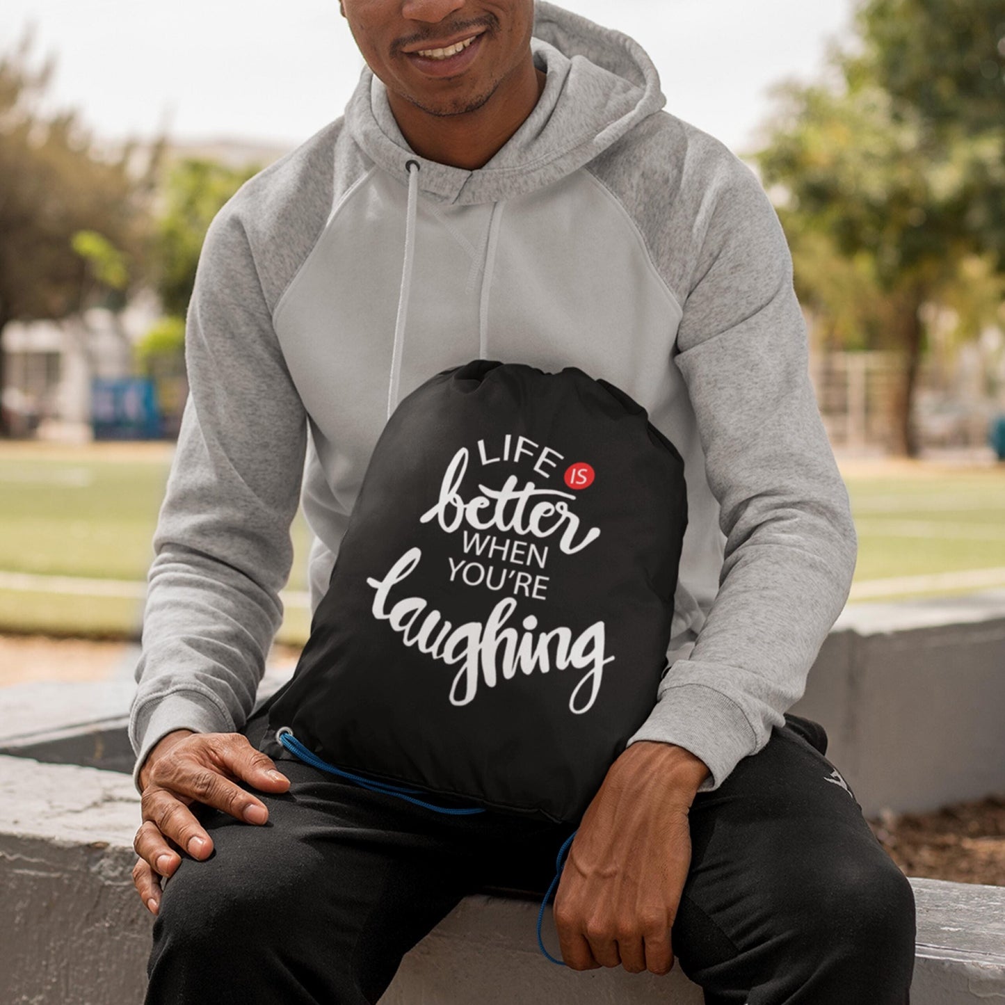 Laughing Digitally Printed Drawstring Bag