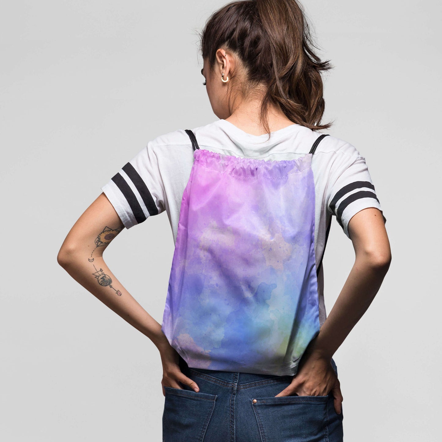 Multicolored Printed Drawstring Bag