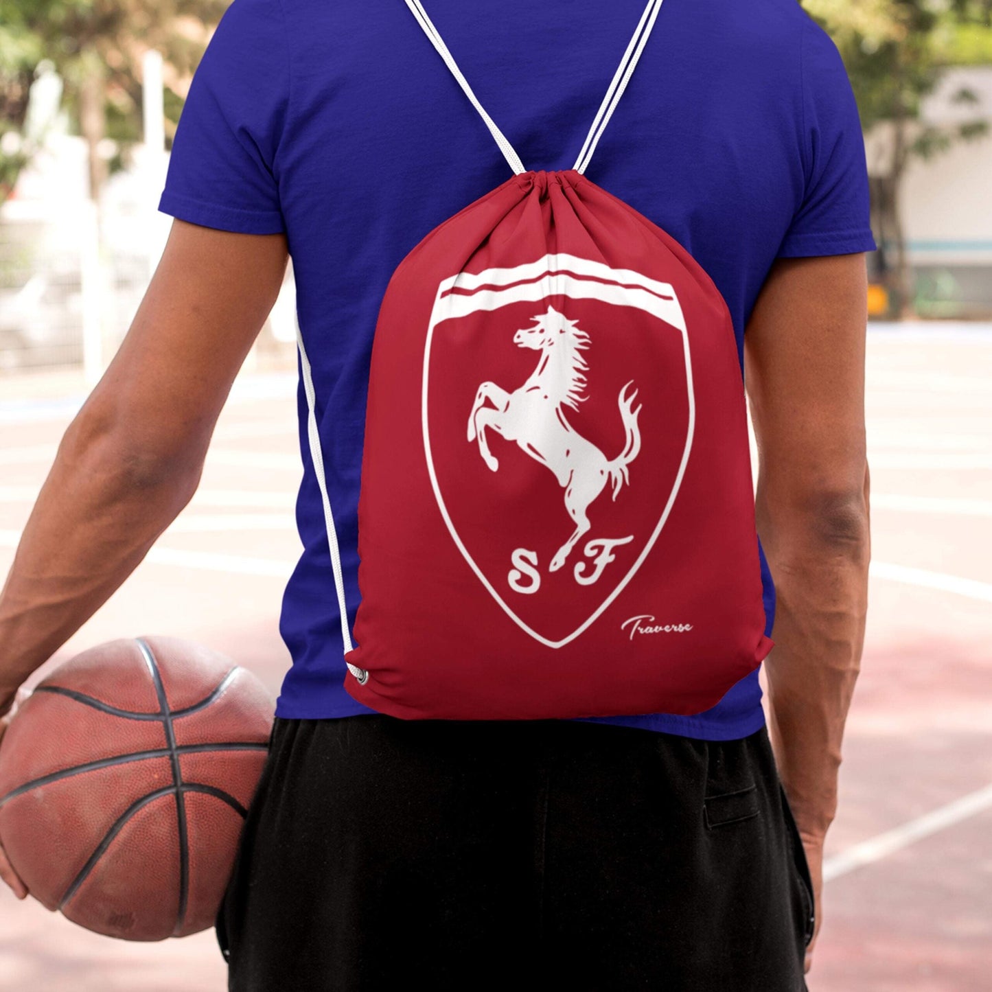 Red and White Drawstring Bag-Eyelet