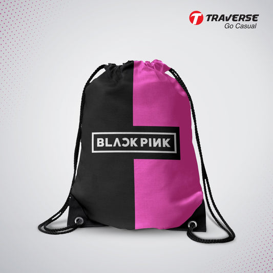 Black Pink Drawstring Bag - Digitally printed by Traverse on Fabric