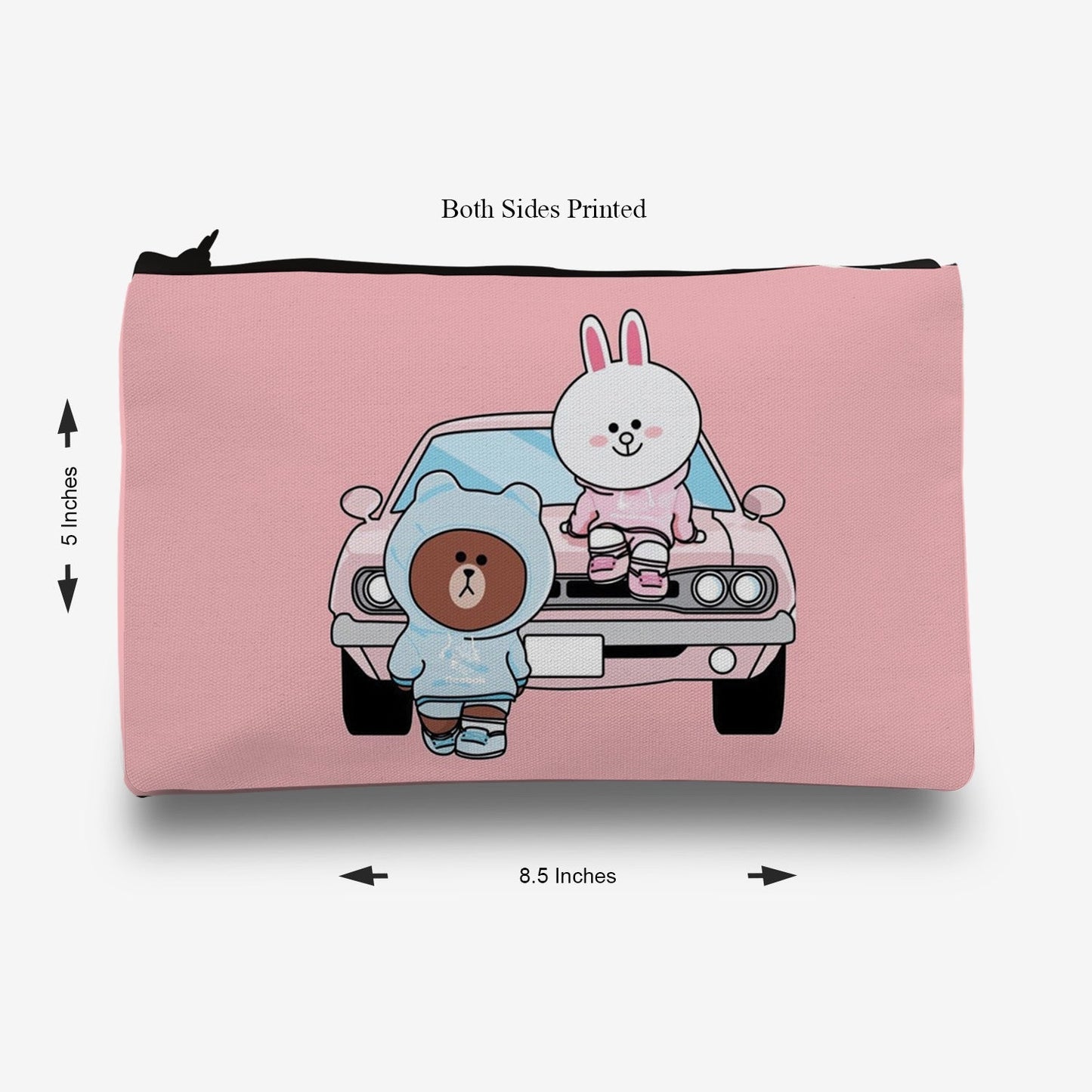 Traverse Brown & Cony cute couple pencil pouch for boys & girls. Digitally printed on Fabric with both sides printed