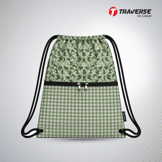 Traverse green floral zipper drawstring