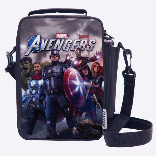 Marvel Avengers- Lunch Bag with option to carry water bottle. Digitally printed on fabric by Traverse