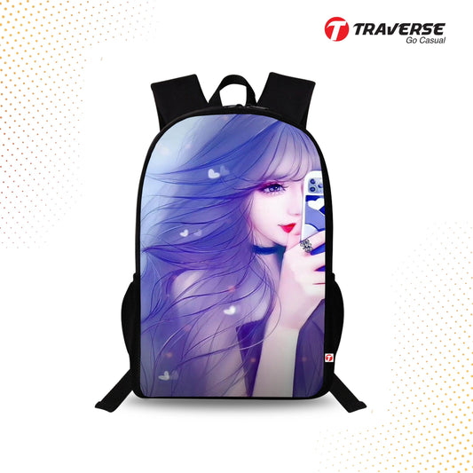 Traverse Anime Cute Girl Bags For Boys & Girls. Digitally printed on Fabric with latest technology. Dual Compartment large backpack