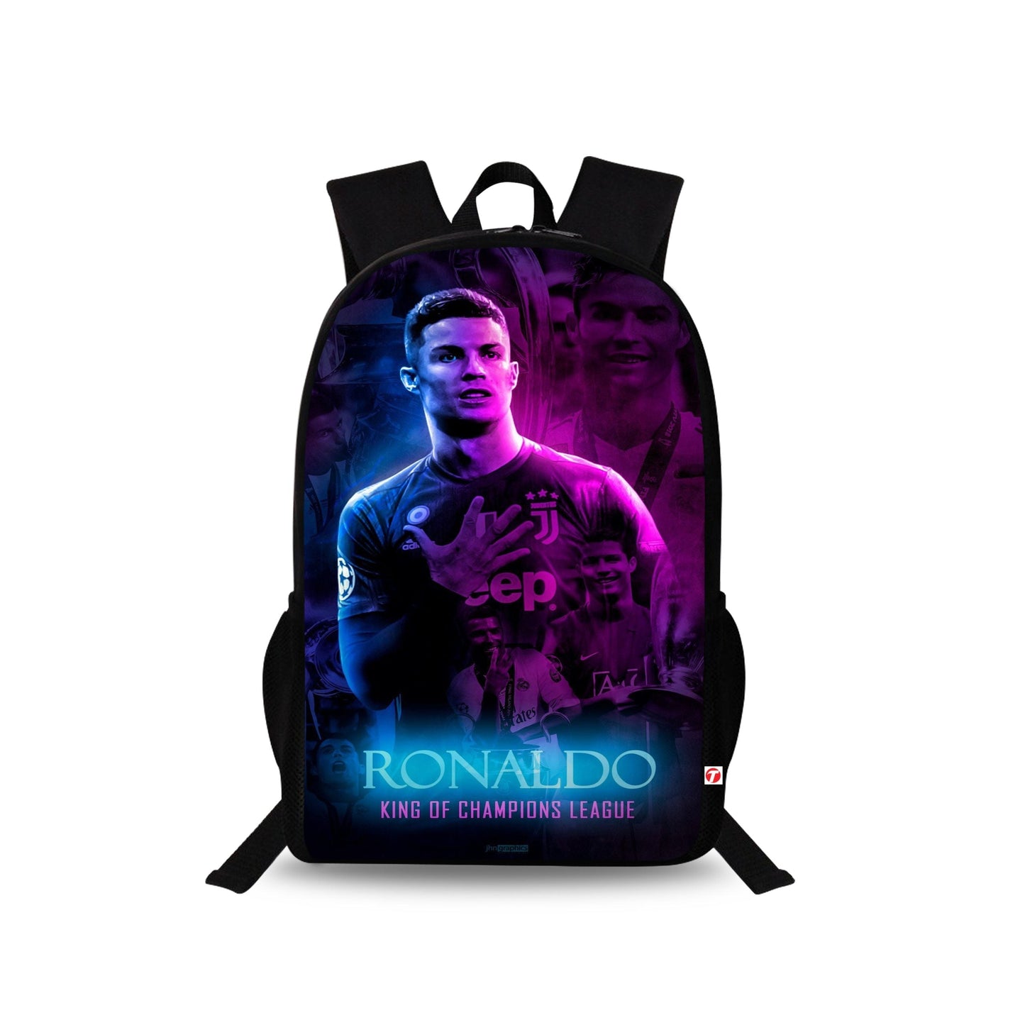 Traverse Ronaldo Bags For Boys & Girls. Digitally printed on Fabric with latest technology. Dual Compartment large backpack