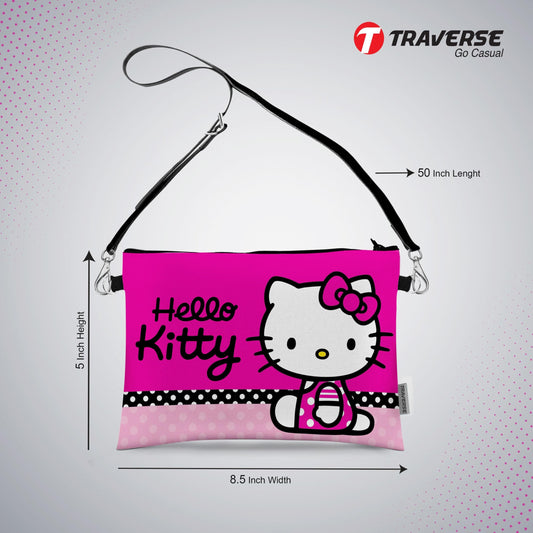Hello Kitty- Pouch (Digitally printed on Cloth) with shoulder strap