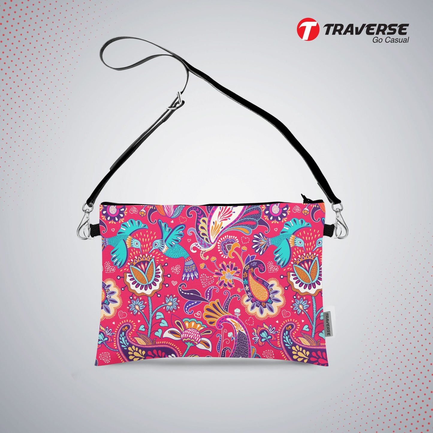 Girl Floral Pouch - ( Digitally printed on Cloth +) With Shoulder Strap.