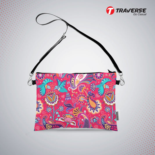 Girl Floral Pouch - ( Digitally printed on Cloth +) With Shoulder Strap.